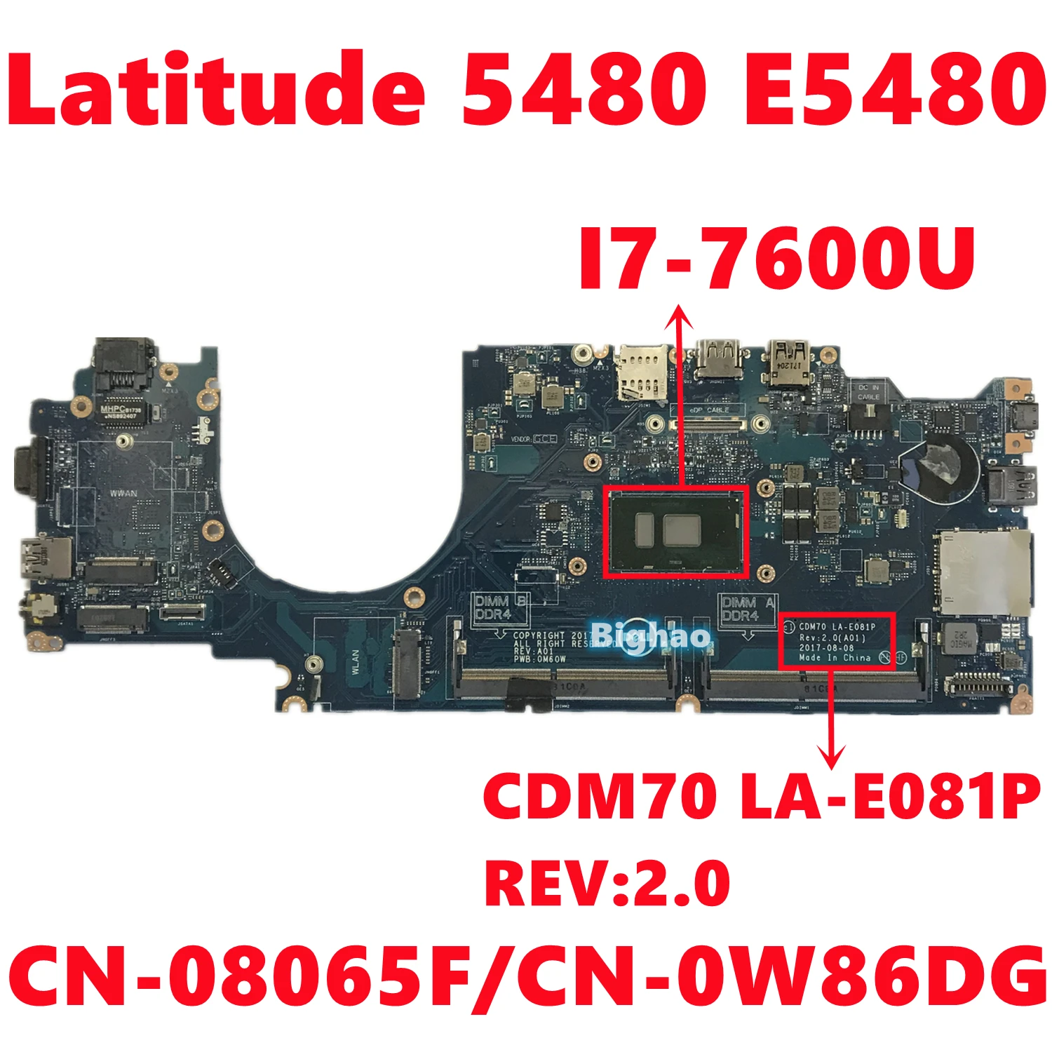 Фонарь 8065F фонарь W86DG для dell Latitude 5480 E5480 материнская плата ноутбука CDM70 рев: 2 0 с