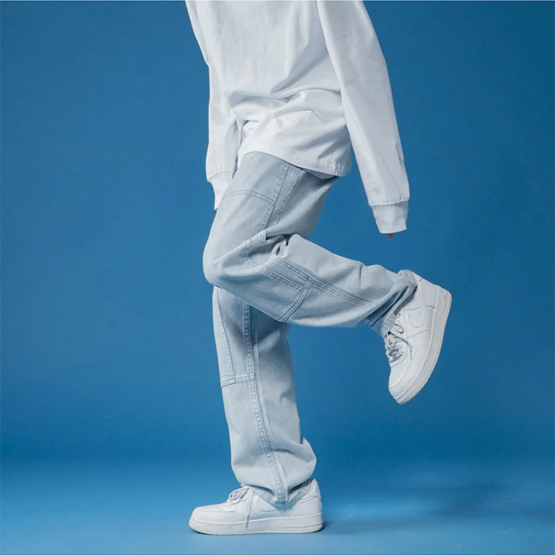 DEEPTOWN Classic Straight Black Jeans Men Korean Youth Denim Pink Pants Loose Casual Streetwear Trousers Male Hip Hop Spring