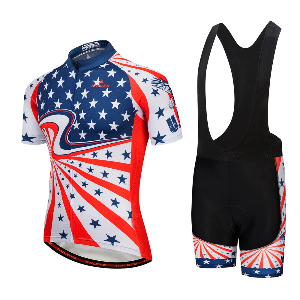 

Bike Jersey Set 2022 USA Team MILOTO Cycling Clothing Summer Short Sleeve Cycling Suit Men's Top and Bottom Bib Shorts Kit