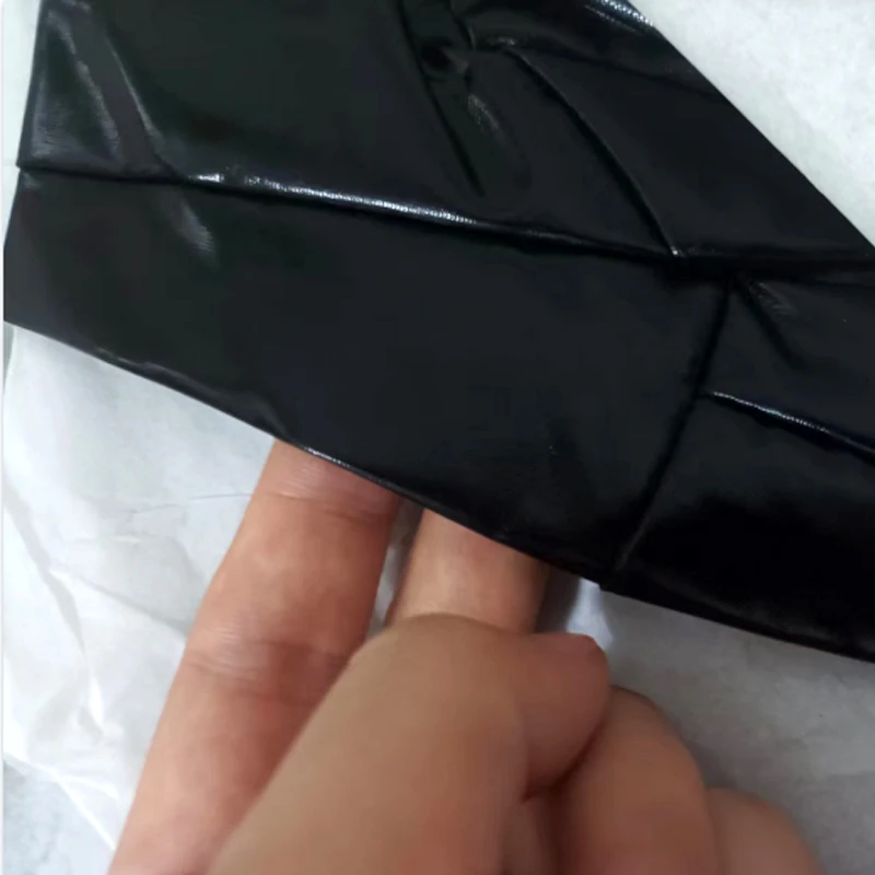 Эротический женский комбинезон с длинным рукавом из искусственной кожи черный