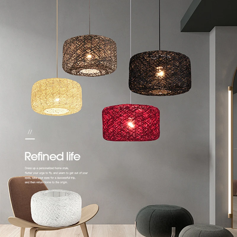 

Modern Pendant Lights Colorful Rattan Hanging Lamp For Dining Room Kitchen Bar Decor Nordic Home Indoor Lighting Loft Fixtures