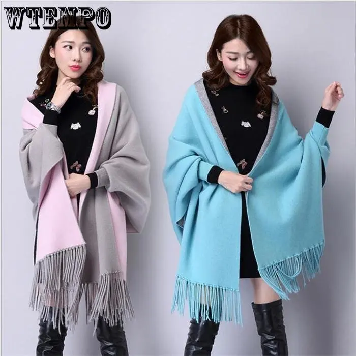 

Knitted Shawl Tassels Women Sweater Wrap Cardigan Medium and Long Term Cloak Type Keep Warm Scarf Loose Coat Cloak Wholesale