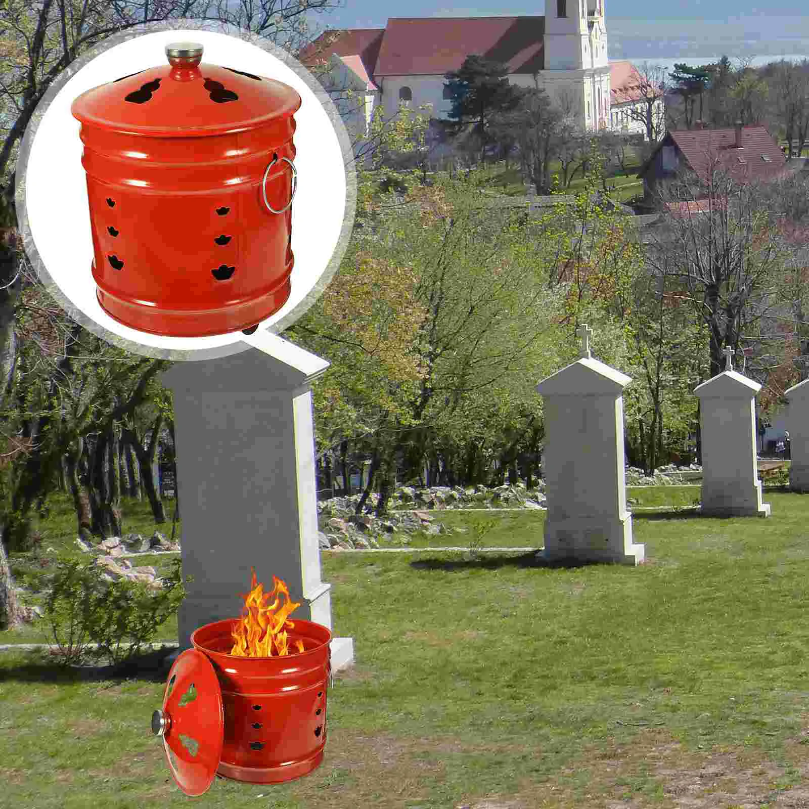 

Outdoor Decor Enamel Burning Gold Barrel Paper Barrels Tool Chinese Sacrifices Bucket Treasure Inviting
