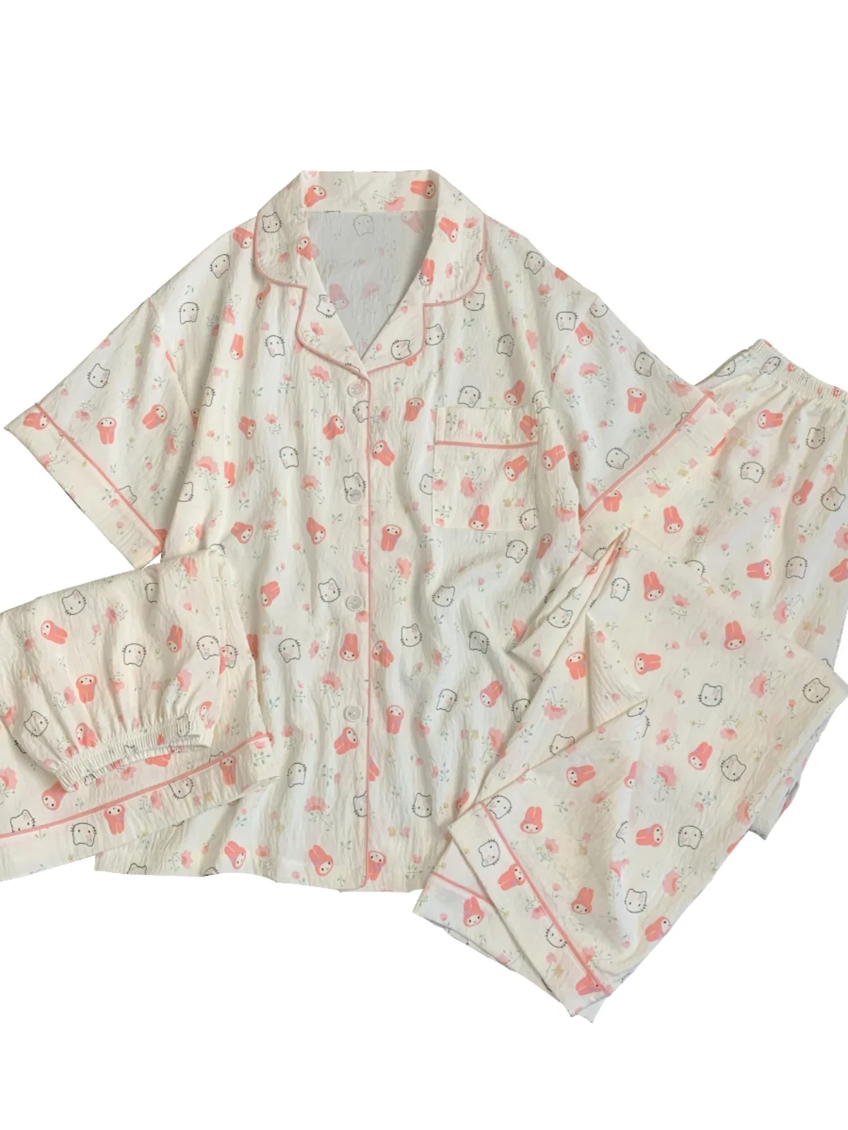 Hellokit Pajamas Women's Summer Cotton Gauze Short-Sleeved Cartoon Cute Melody Three-Piece Homewear |