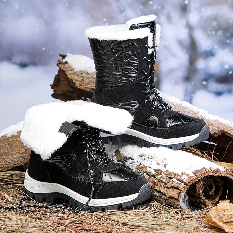 Женские высокие ботинки размера плюс 42, зимняя обувь, женские зимние  ботинки на платформе, сохраняющие тепло ботильоны с толстым меховым  каблуком, Botas Mujer | AliExpress