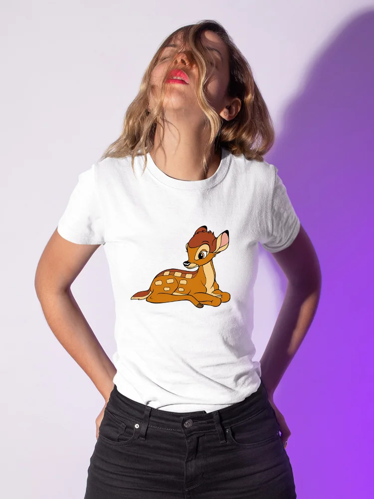 

Bambi Women Tshirt European Style Fashion Disney Clothes classic Cartoon Print Aesthetic Ladies Tops Short Sleeve Oversize