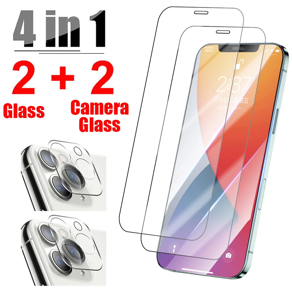 Защитное стекло 4 в 1 для Apple iPhone 11 12 Pro Max Mini защита камеры Защита экрана 7 8 XS 6 6S Plus X XR