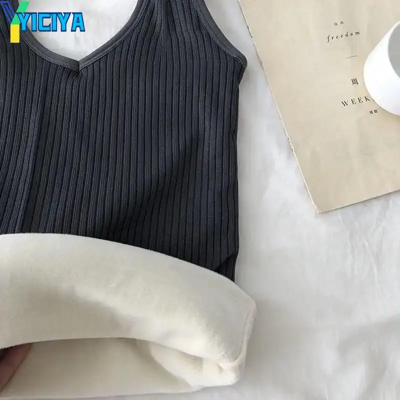 YICIYA Warm Vest Women Winter Underwear Tops Velvet Thick Thermal Female Bottoming V Neck Solid Thermo Clothing Ladies Tank Top