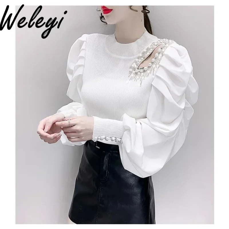 Женские топы Kawaii и блузки новые осенние рукава-фонарики Poleras тяжелые