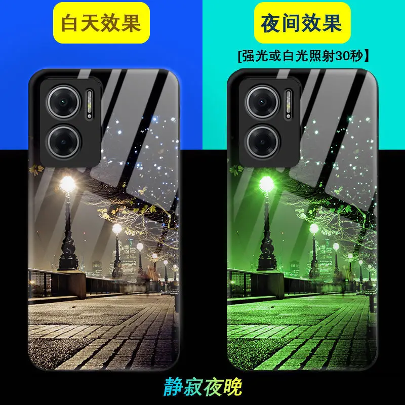 

Phone Case For Redmi Note 11E Case Luminous Tempered Glass Dark In Back Cover For Redmi Note 11E Cover