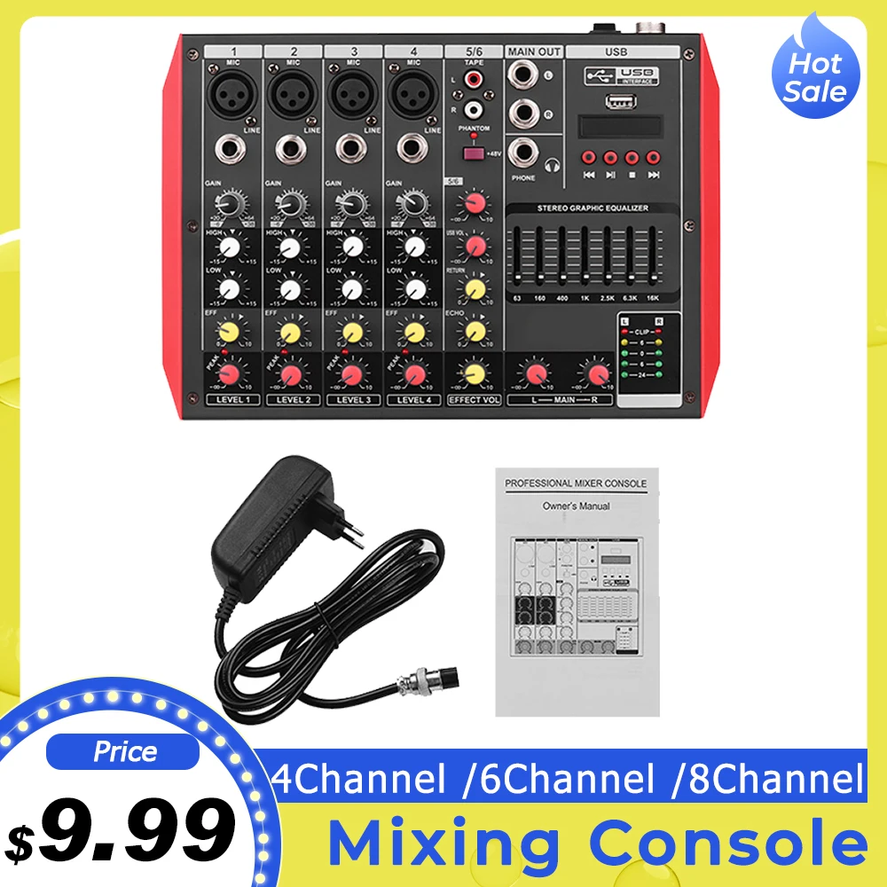 Портативная 4-канальная микшерная консоль аудиомиксер 7-полосный EQ встроенный