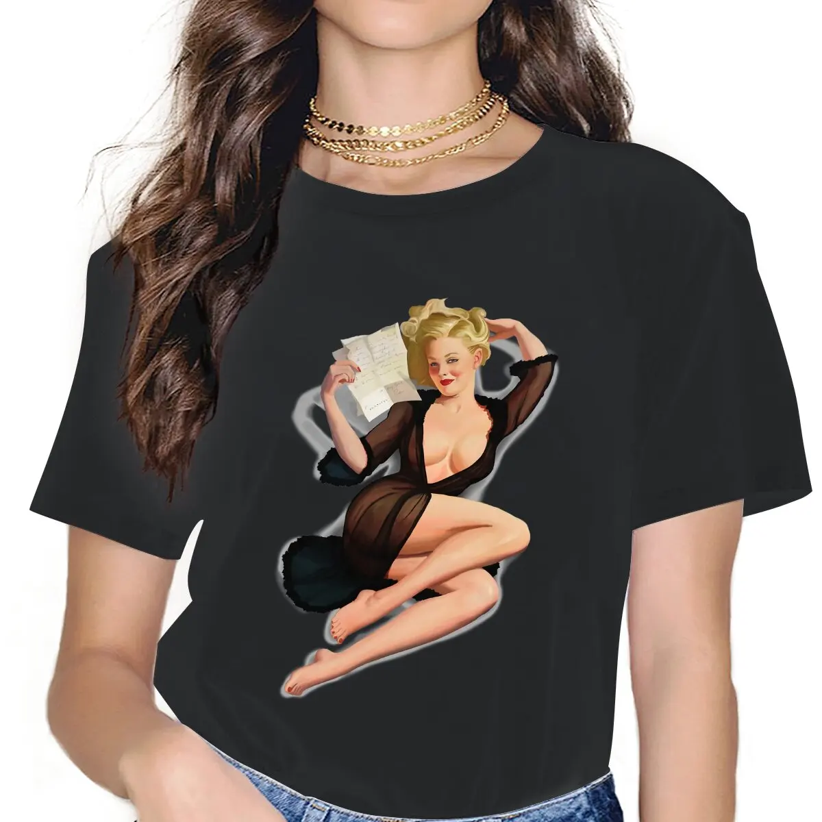 

Am I Too Good To Be True Women T Shirts Pin Up Girl Model Pop Art Amazing Tee Shirt Short Sleeve Crew Neck T-Shirts Cotton