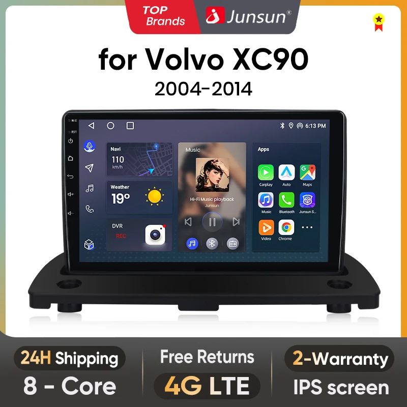 Автомобильный радиоприемник Junsun V1 с ИИ-голосовым управлением Android для Volvo XC90 2004-2014