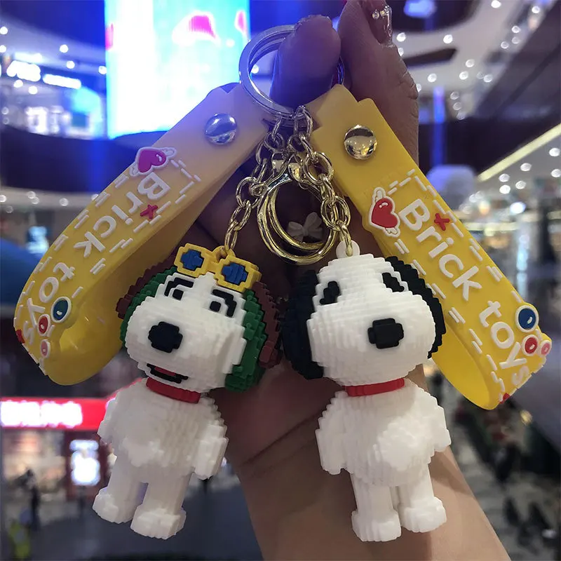 Snoopy Charlie Brown Woodstock Plushie Cartoon Cute Building Blocks Silicone Keychain Anime Plush Toys for Girl Birthday Gift