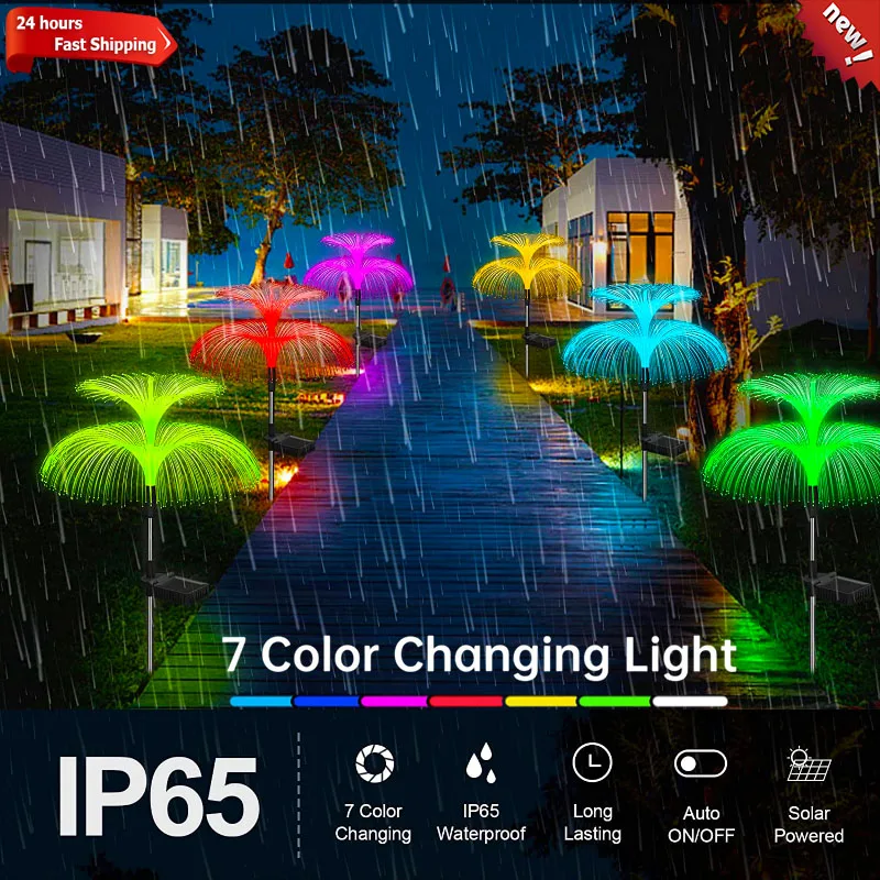 

Solar LED Jellyfish Light Outdoor Garden Lawn Party Landscape Decor Lights 7 Color Double Layer Medusa Solar Optical Fiber Lamp