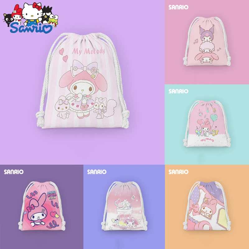 

My Melody Drawstring Pocket Storage Bag Cut Sanrio Cartoon Print Waterproof Ladies Girl Portable Folding Bag Drawstring Bag Gift