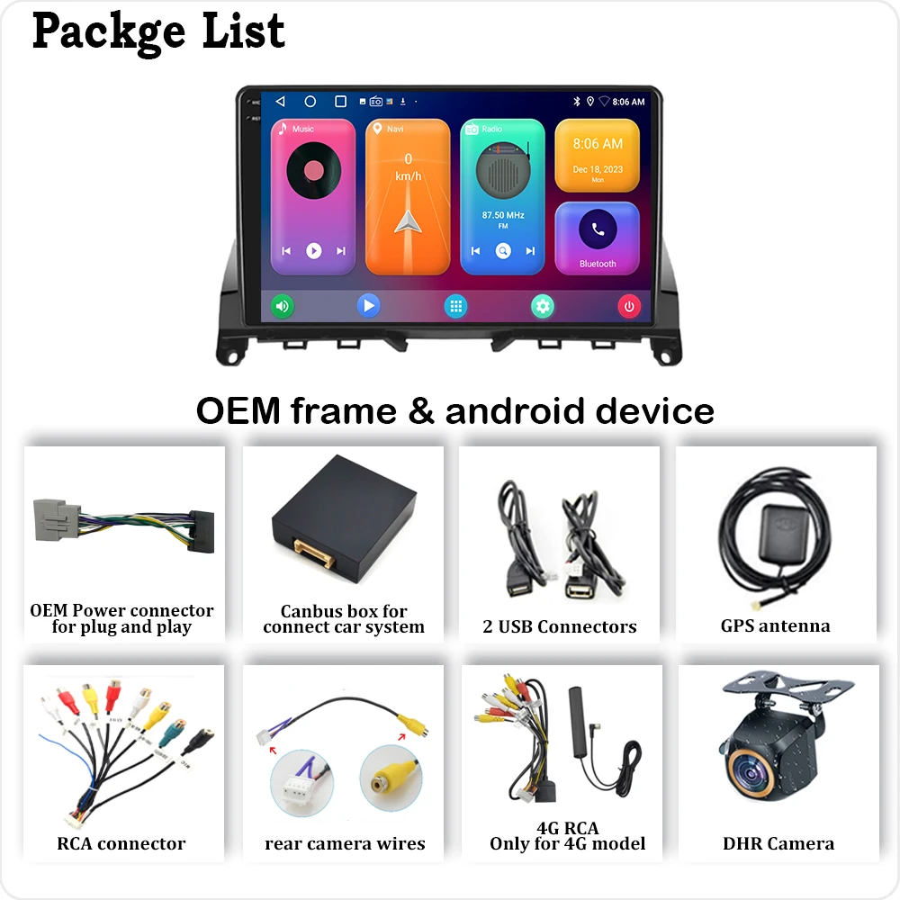 Автомобиль Android 14 для Mercedes Benz C Class 3 W204 S204 2006-2011 Авто радио Мультимедийный плеер