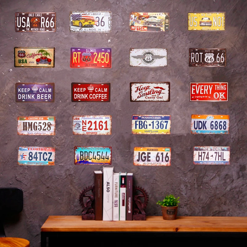 

Shabby chic Retro Metal Tin sign Car License plate Route 66 Motorcycle Garage With Striking, Home Decor, Man Cave