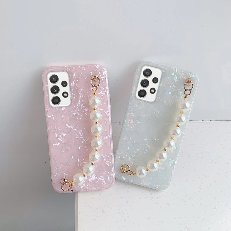 Luxus Shell Perle Armband Fall Für Samsung Galaxy A32 A21S A31 A50 A70 A51 A71 A11 A12 A22 A52 A72
