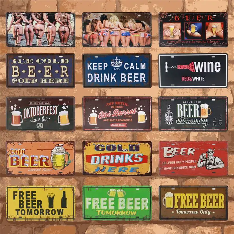 

Beer Group Plate Metal Plate Car Number Tin Sign Bar Pub Cafe Home Decor Metal Signs Garage Painting Plaque Man Cave 15X30CM C16