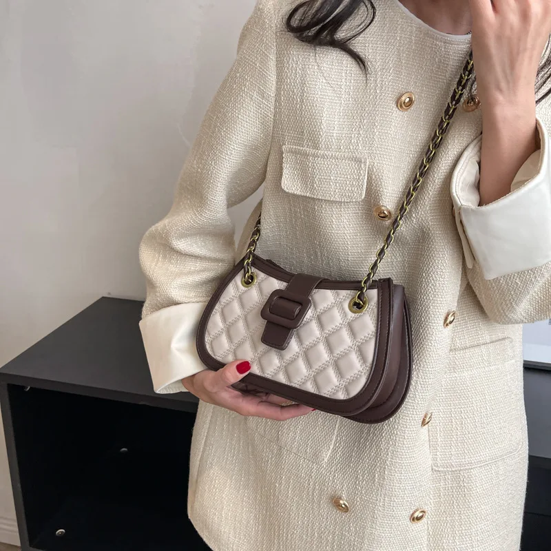 Popular Women's Chain Underarm Bags New Fashion Diamond Lattice Shoulder Messenger Bag Portable  Simple Retro Crossbody Storage