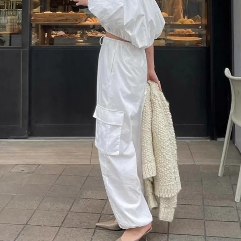 Брюки-карго на шнуровке с высокой эластичной резинкой талии Ropa Mujer японские