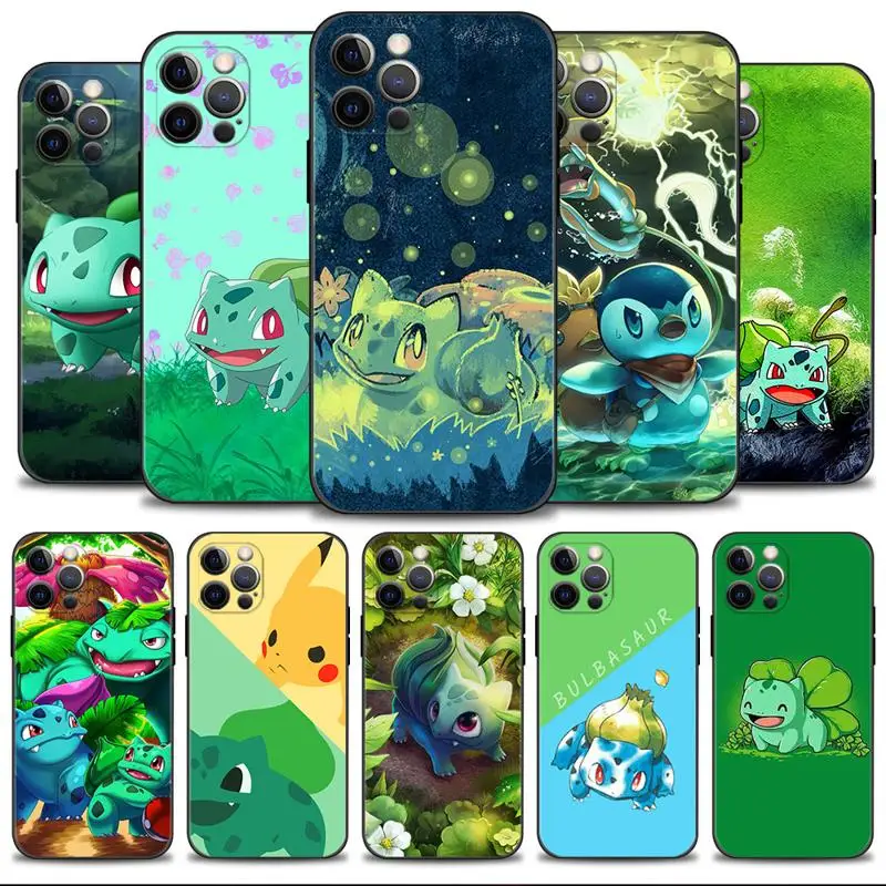 

Phone Case For Apple iPhone 14 13 12 11 Pro Max 13 12 Mini XS Max XR X 7 8 6 6S Plus Cover Pokemon Green Flora Bulbasaur Pikachu