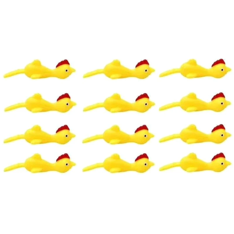 

N80C 12 Pack Finger Flying Rubber Chicken Turkey Slingshots Flicking Flingers Stick on Wall Stretchy Toy for Teens Gifts