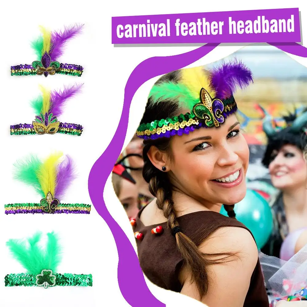 Ободок для волос с пайетками и перьями P6G1