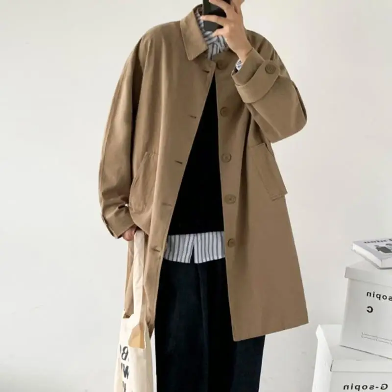 

Breasted Wear Single Long New 2022 Overcoat Trench Men's Handsome Windbreak Trend Autumn Casual Clothes Fashion Loose Male Coat