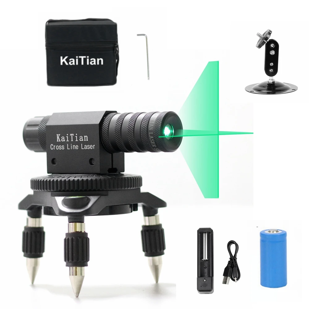 

Kaitian Mini Green 2 Lines Laser Cross Horizontal & Vertical with Magnet Bracket 360 Rotary Battery Nivel Lasers Line Beam Tools