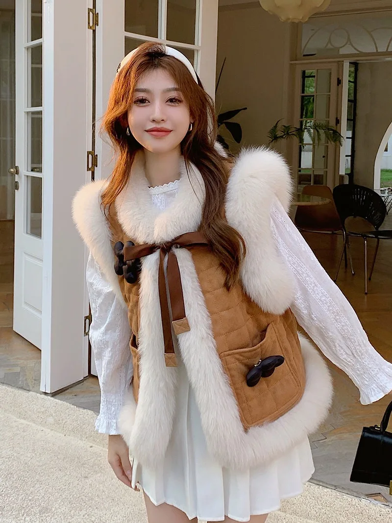 Fur vest fur sweet horse clip coat women's small shoulders