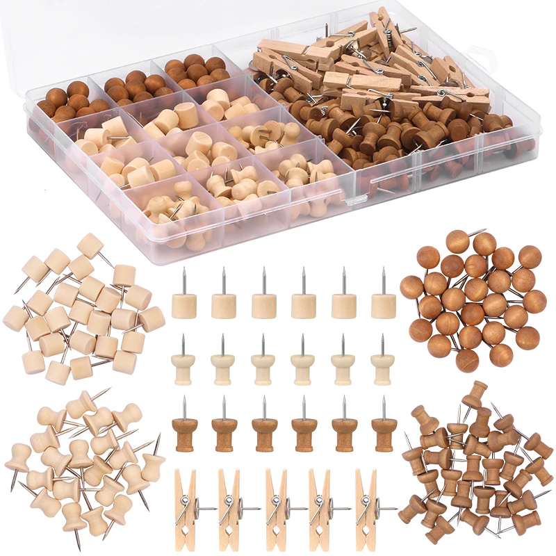 

IMZAY 260/300 Pcs/Box Different Shape And Color Wooden Pins Metal Thumbtack Drawing Pins Sewing Tools Accessories Set