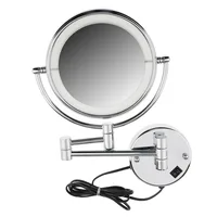Lighted Wall Mount Makeup Shaving Round Mirror, 3x/ 5x/ 7x Magnification, 8 inch, Extending Folding Chrome/ Bronze Finish