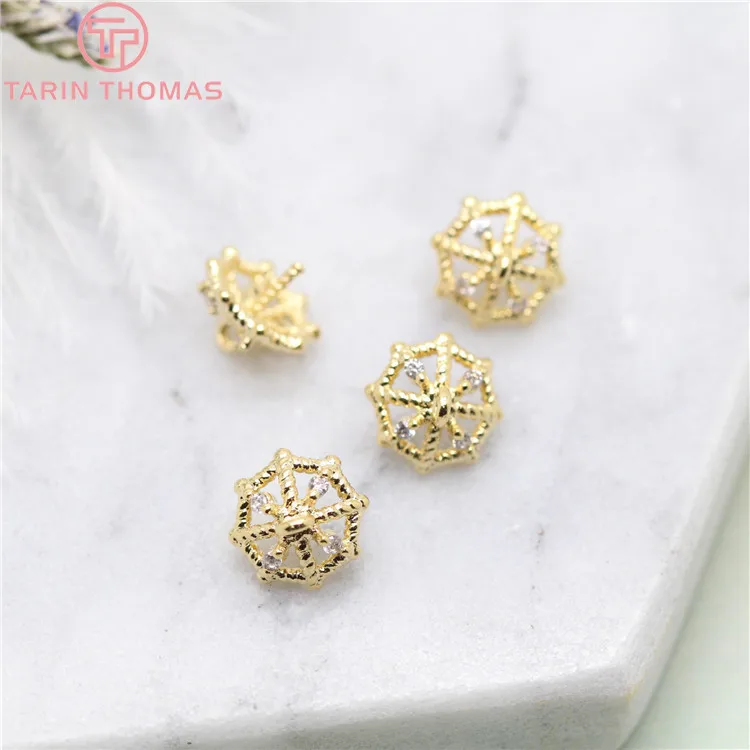 

(3182)6PCS 7MM height 6MM 24K Gold Color Brass Zircon Half Pins Umbrella Beads Caps Diy Jewelry Findings Earrings Accessories