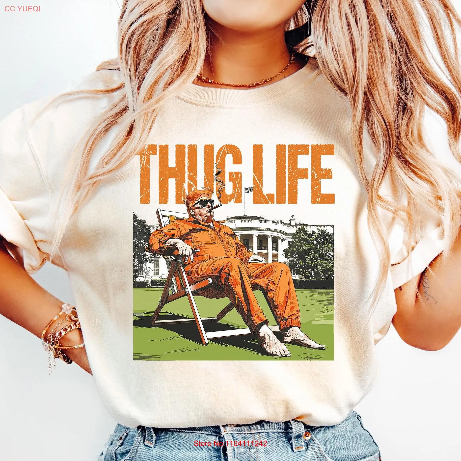 Футболка Trump Thug Life забавная Республиканская выборы 2024 саркастическая футболка