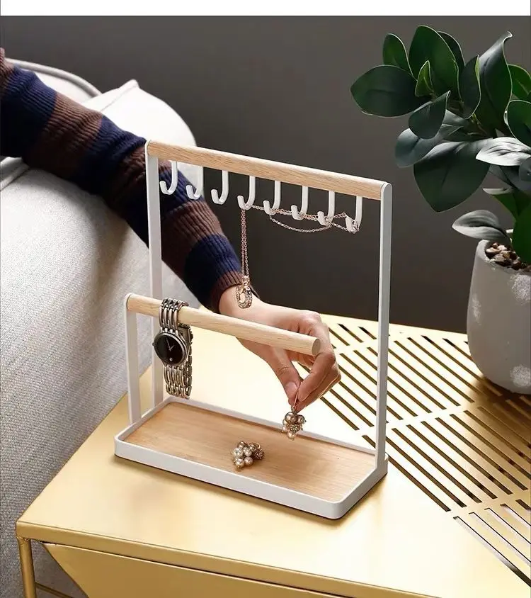 Jewelry Storage Box Display Stand Wooden Rack With Metal Hook Earrings Necklaces Bracelets Bracelets Watches Storage Accessories