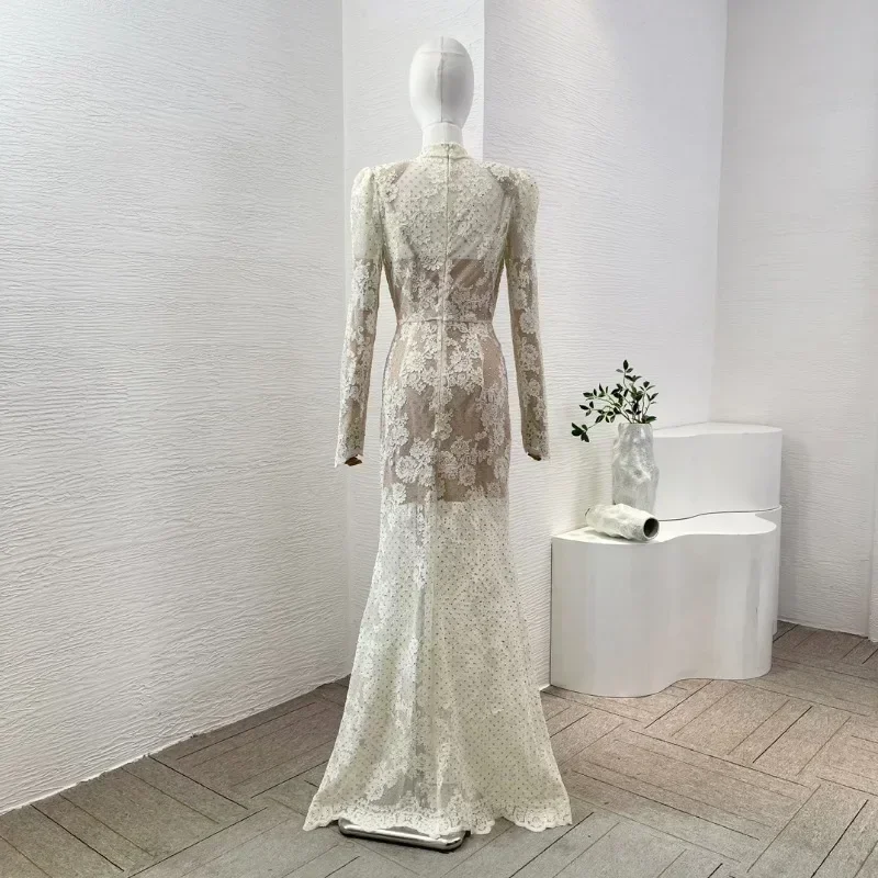 Новинка 2024 высококачественное белое кружевное лоскутное Прозрачное Платье