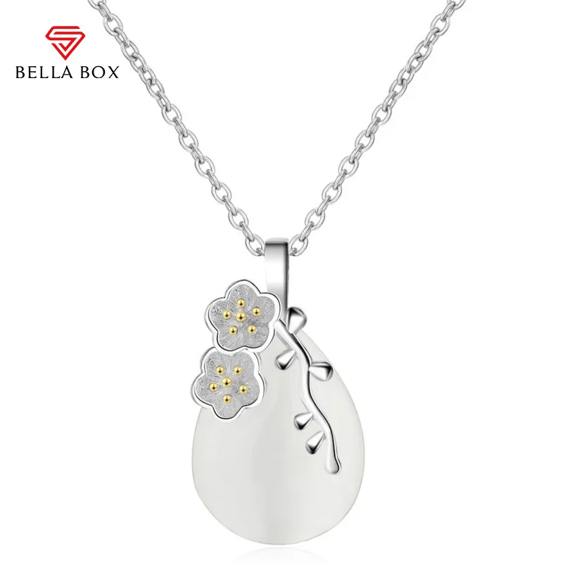 Bella Box Luxury Drop Shape Opal Pendant Women's Cherry Blossom Necklace For Women Ceremony Party Unique Trendy Jewelry |