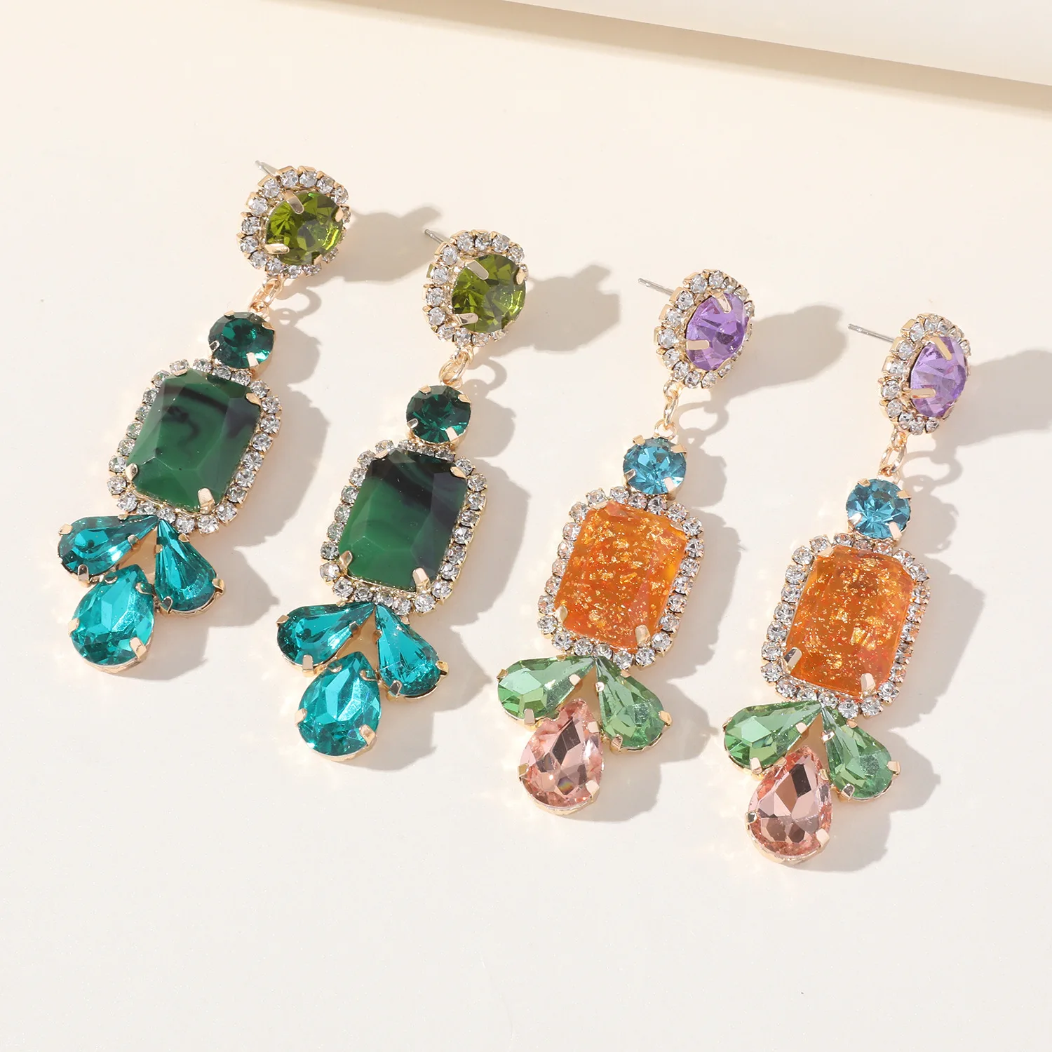 

2023 New Colorful Rhinestones Resin Drop Dangle Earrings For Women Personality Statement Pendientes
