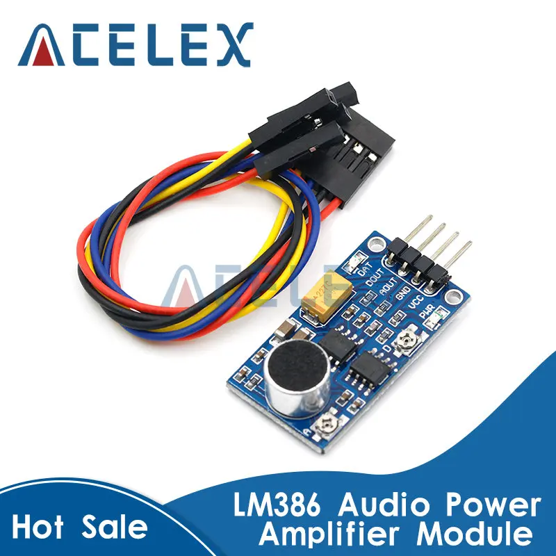 

LM386 модуль усилителя мощности звука датчик обнаружения звука, плата голосового датчика для обнаружения окружающего звука