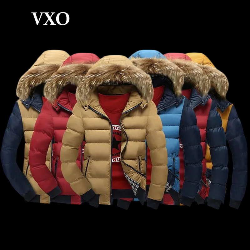 Winter Jacket Parka Men Fur Collar Hooded Thick Warm Outwear Man Patchwork Outwear Detachable Keep Warm Hood Coats