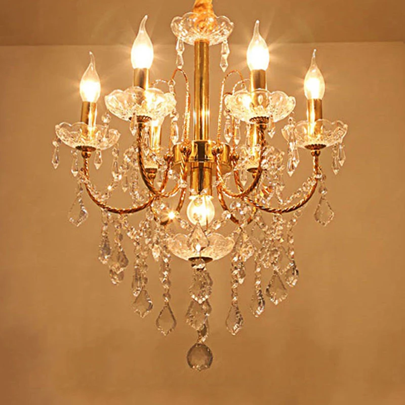 American Iron Art Vintage Style Crystal Chandelier Silver Bedroom Duplex Apartment Droplight Gold Villa Hotel Hall Pendent Lamp