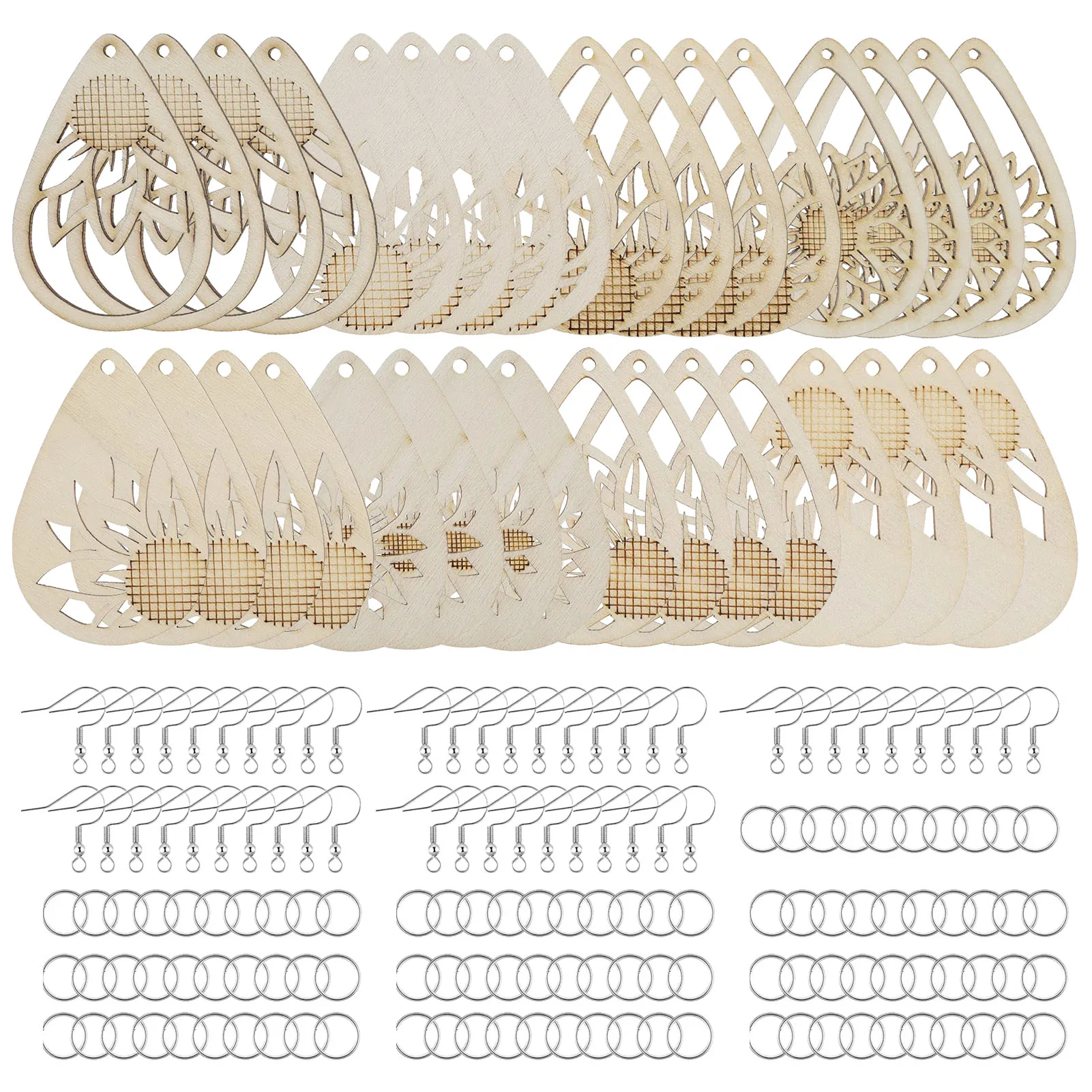 

182 Pieces Double-Sided Wood Blank Earrings Unfinished With Jump Rings Round Shapes Cutouts Kit For Women Girls DIY Crafts