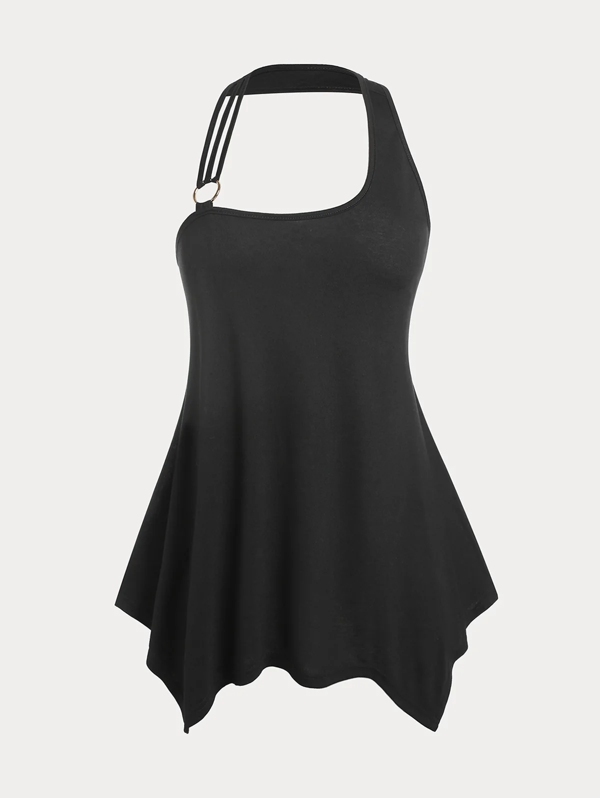 ROSEGAL Black Handkerchief Skew Neck Backless Tanks Or Fashion Multi Colorblock V-Neck Tunic Tops 4X Women's Clothing For Summer