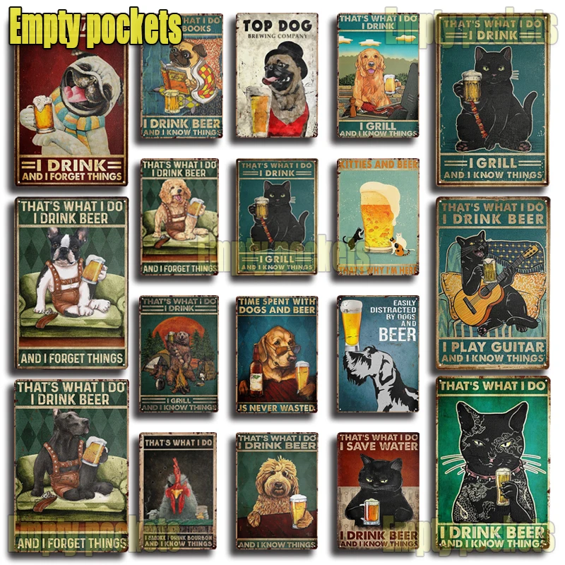 

Vintage Metal Tin Sign,That's What I Do, I Drink Beer and I Know Things,Cat Poster and Dog for Living Room Bar Club Garage Decor