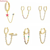 1pc 925 sterling silver ear needle colorful crystal pendant chain hoop earrings for women minimalist fashion huggie jewelry gift