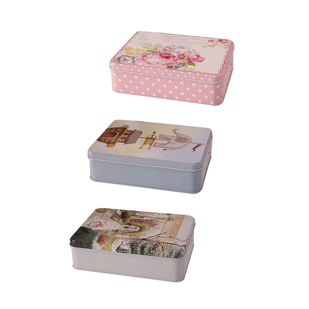 

3pcs Tinplate Jars Candy Boxes Tinplate Gift Boxes Desktop Sumdries Boxes
