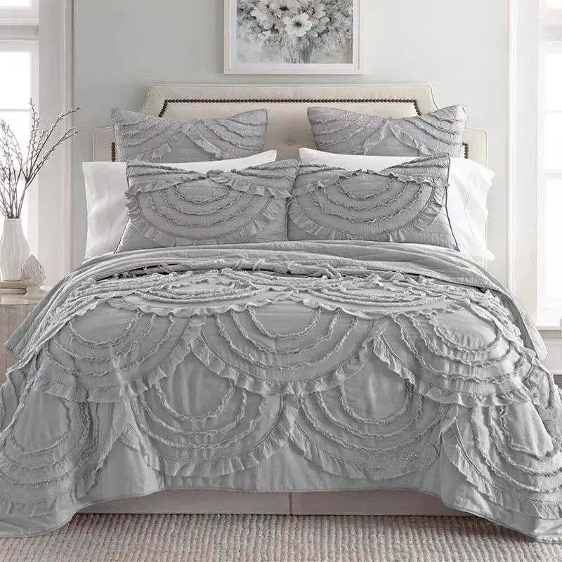 

Pink Gray Prince Palace Lace Cotton Quilt Set 3pc Bedspread on The Bed Quilted Blanket Queen King Home Bed Cover Spring Coverlet
