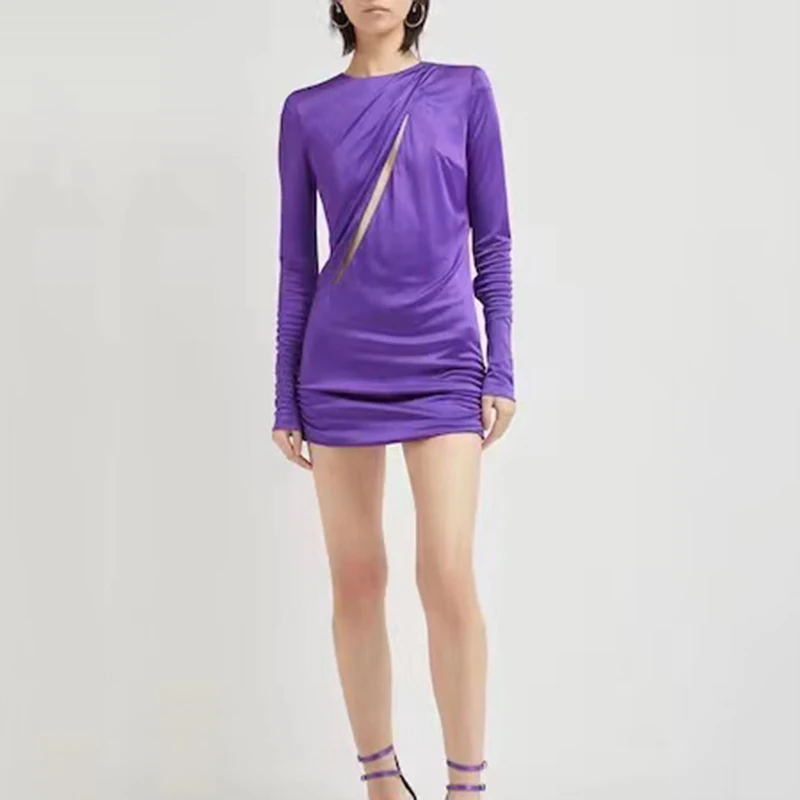 

Hollow mini dress 2023 summer new y2k dyed viscose fabric fashion comfortable slimming long dress thin Women's dress